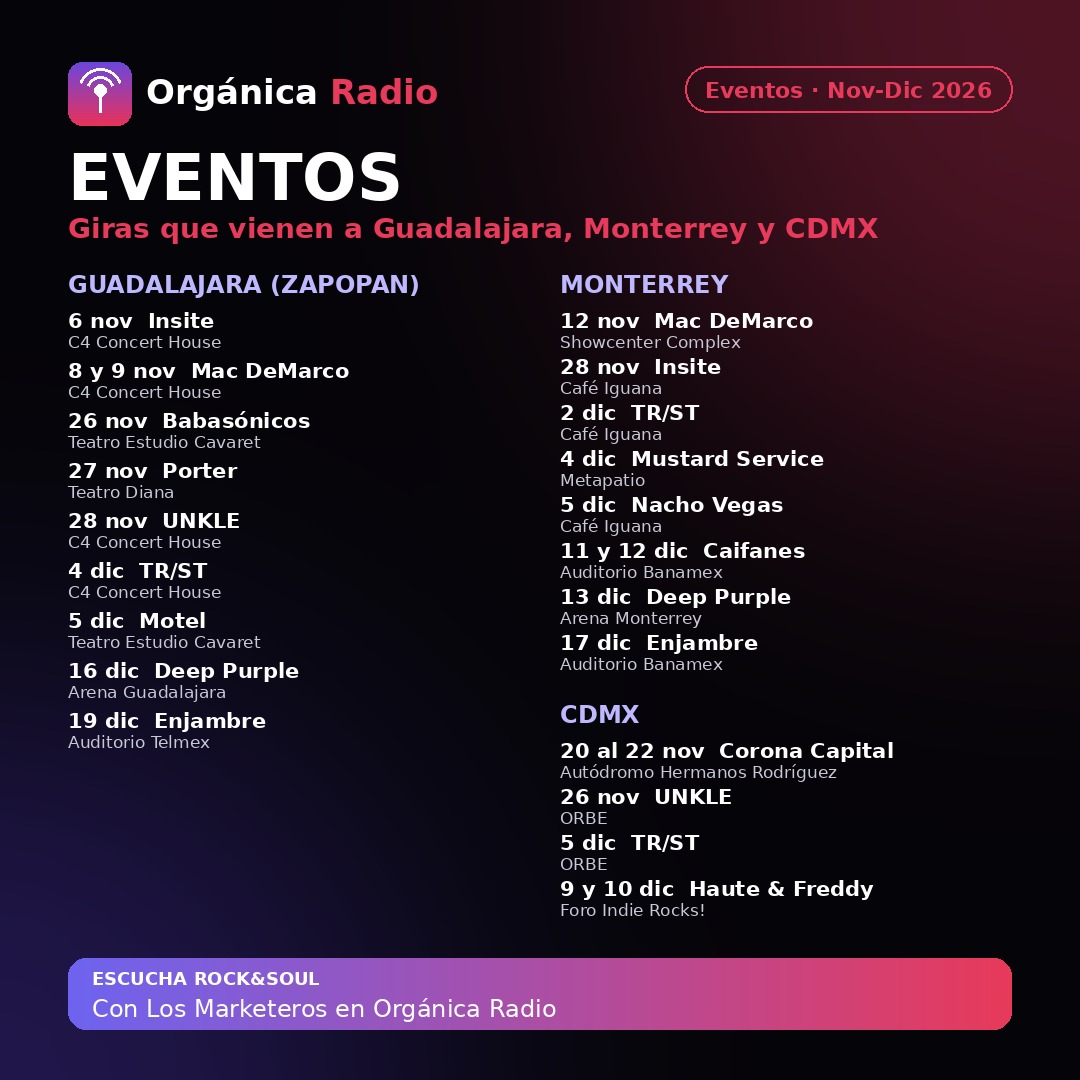 Eventos: giras que vienen a Guadalajara, Monterrey y CDMX
